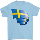 Curled Swedish Flag Sweden Day Football Mens T-Shirt 100% Cotton Light Blue