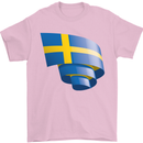 Curled Swedish Flag Sweden Day Football Mens T-Shirt 100% Cotton Light Pink