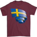 Curled Swedish Flag Sweden Day Football Mens T-Shirt 100% Cotton Maroon