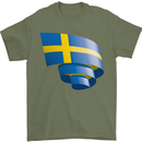 Curled Swedish Flag Sweden Day Football Mens T-Shirt 100% Cotton Military Green