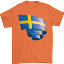 Curled Swedish Flag Sweden Day Football Mens T-Shirt 100% Cotton Orange