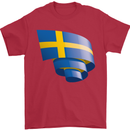 Curled Swedish Flag Sweden Day Football Mens T-Shirt 100% Cotton Red