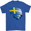 Curled Swedish Flag Sweden Day Football Mens T-Shirt 100% Cotton Royal Blue