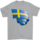 Curled Swedish Flag Sweden Day Football Mens T-Shirt 100% Cotton Sports Grey