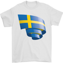 Curled Swedish Flag Sweden Day Football Mens T-Shirt 100% Cotton White