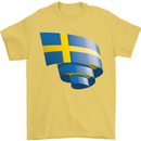 Curled Swedish Flag Sweden Day Football Mens T-Shirt 100% Cotton Yellow