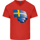 Curled Swedish Flag Sweden Day Football Mens V-Neck Cotton T-Shirt Red