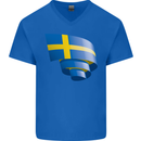 Curled Swedish Flag Sweden Day Football Mens V-Neck Cotton T-Shirt Royal Blue
