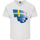 Curled Swedish Flag Sweden Day Football Mens V-Neck Cotton T-Shirt White