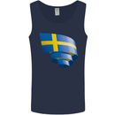 Curled Swedish Flag Sweden Day Football Mens Vest Tank Top Navy Blue