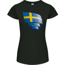 Curled Swedish Flag Sweden Day Football Womens Petite Cut T-Shirt Black