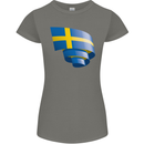 Curled Swedish Flag Sweden Day Football Womens Petite Cut T-Shirt Charcoal