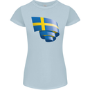 Curled Swedish Flag Sweden Day Football Womens Petite Cut T-Shirt Light Blue