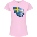 Curled Swedish Flag Sweden Day Football Womens Petite Cut T-Shirt Light Pink