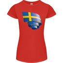 Curled Swedish Flag Sweden Day Football Womens Petite Cut T-Shirt Red