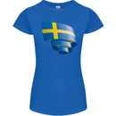 Curled Swedish Flag Sweden Day Football Womens Petite Cut T-Shirt Royal Blue