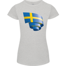 Curled Swedish Flag Sweden Day Football Womens Petite Cut T-Shirt Sports Grey