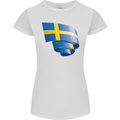 Curled Swedish Flag Sweden Day Football Womens Petite Cut T-Shirt White