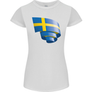 Curled Swedish Flag Sweden Day Football Womens Petite Cut T-Shirt White