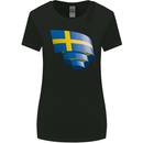 Curled Swedish Flag Sweden Day Football Womens Wider Cut T-Shirt Black