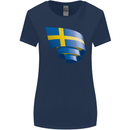 Curled Swedish Flag Sweden Day Football Womens Wider Cut T-Shirt Navy Blue