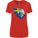 Curled Swedish Flag Sweden Day Football Womens Wider Cut T-Shirt Red