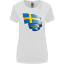 Curled Swedish Flag Sweden Day Football Womens Wider Cut T-Shirt White