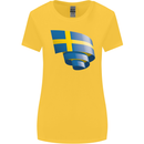 Curled Swedish Flag Sweden Day Football Womens Wider Cut T-Shirt Yellow