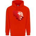 Curled Switzerland Flag Swiss Day Football Childrens Kids Hoodie Bright Red