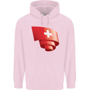 Curled Switzerland Flag Swiss Day Football Childrens Kids Hoodie Light Pink