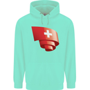 Curled Switzerland Flag Swiss Day Football Childrens Kids Hoodie Peppermint