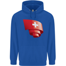 Curled Switzerland Flag Swiss Day Football Childrens Kids Hoodie Royal Blue