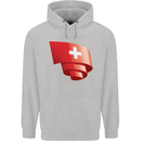 Curled Switzerland Flag Swiss Day Football Childrens Kids Hoodie Sports Grey