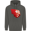 Curled Switzerland Flag Swiss Day Football Childrens Kids Hoodie Storm Grey