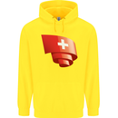 Curled Switzerland Flag Swiss Day Football Childrens Kids Hoodie Yellow