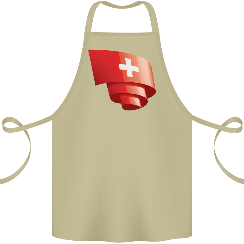 Curled Switzerland Flag Swiss Day Football Cotton Apron 100% Organic Khaki
