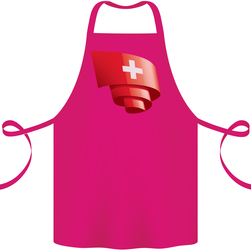 Curled Switzerland Flag Swiss Day Football Cotton Apron 100% Organic Pink