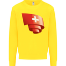 Curled Switzerland Flag Swiss Day Football Kids Sweatshirt Jumper Yellow