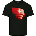 Curled Switzerland Flag Swiss Day Football Kids T-Shirt Childrens Black
