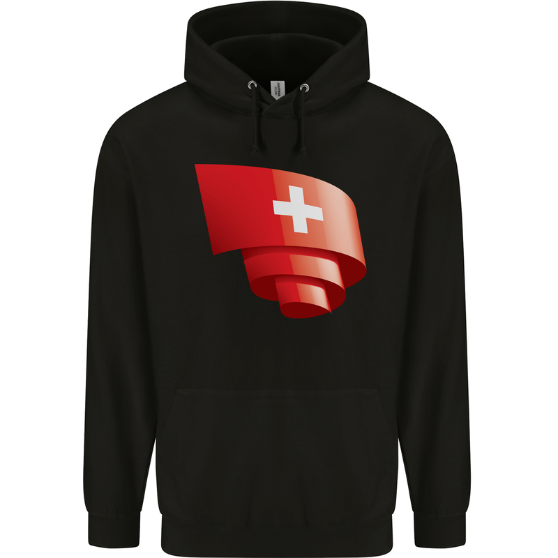 Curled Switzerland Flag Swiss Day Football Mens 80% Cotton Hoodie Black