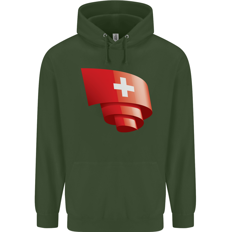 Curled Switzerland Flag Swiss Day Football Mens 80% Cotton Hoodie Forest Green