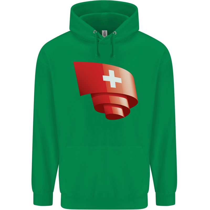 Curled Switzerland Flag Swiss Day Football Mens 80% Cotton Hoodie Irish Green