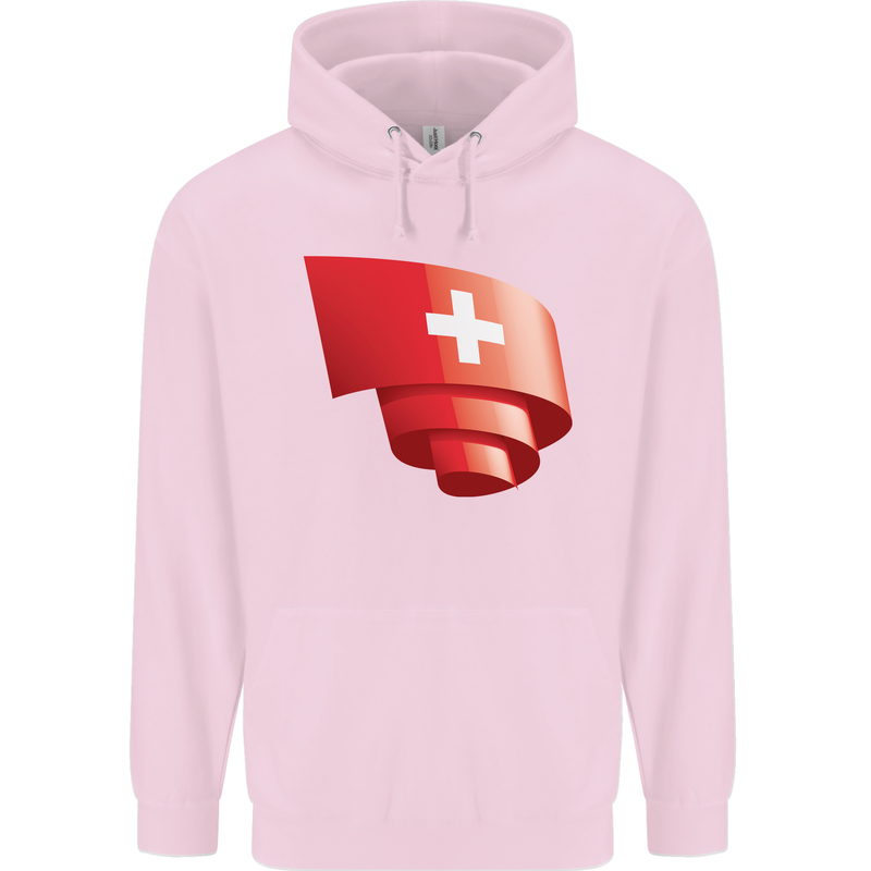 Curled Switzerland Flag Swiss Day Football Mens 80% Cotton Hoodie Light Pink