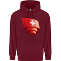 Curled Switzerland Flag Swiss Day Football Mens 80% Cotton Hoodie Maroon