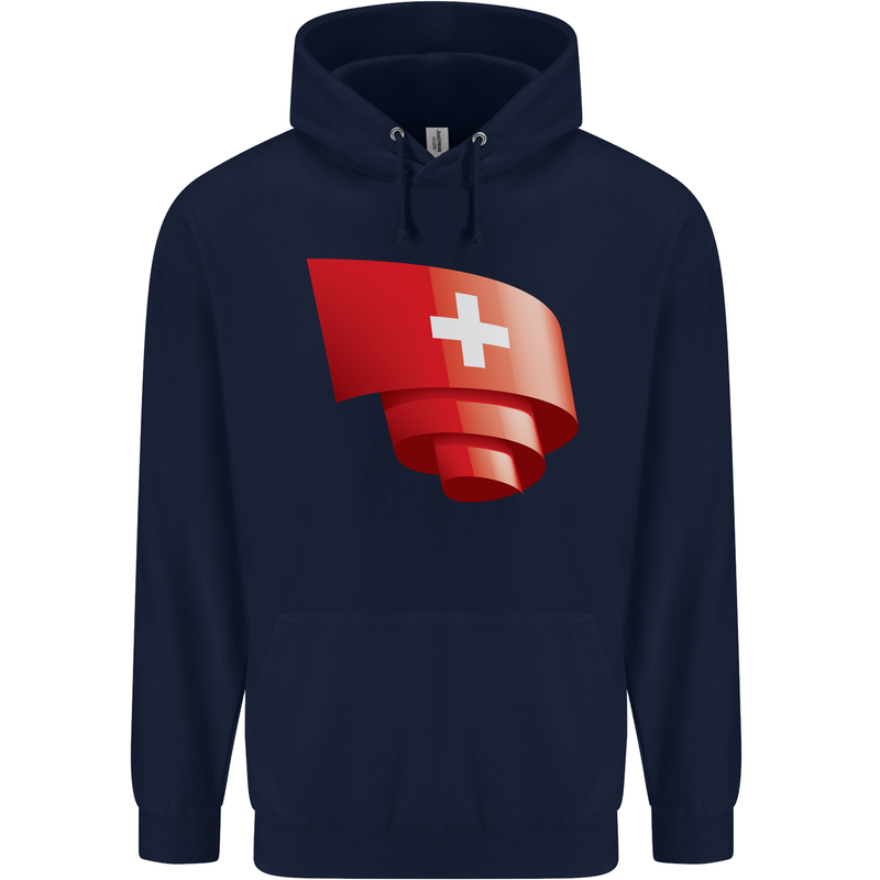 Curled Switzerland Flag Swiss Day Football Mens 80% Cotton Hoodie Navy Blue
