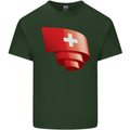 Curled Switzerland Flag Swiss Day Football Mens Cotton T-Shirt Tee Top Forest Green