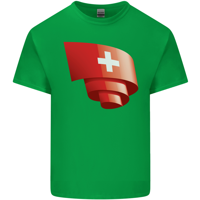 Curled Switzerland Flag Swiss Day Football Mens Cotton T-Shirt Tee Top Irish Green