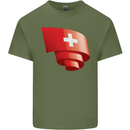 Curled Switzerland Flag Swiss Day Football Mens Cotton T-Shirt Tee Top Military Green