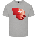 Curled Switzerland Flag Swiss Day Football Mens Cotton T-Shirt Tee Top Sports Grey