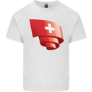 Curled Switzerland Flag Swiss Day Football Mens Cotton T-Shirt Tee Top White